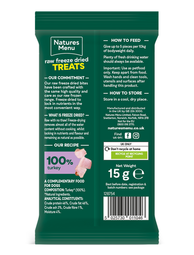 Natures Menu Raw Freeze Dried 100% Turkey Bites 15g