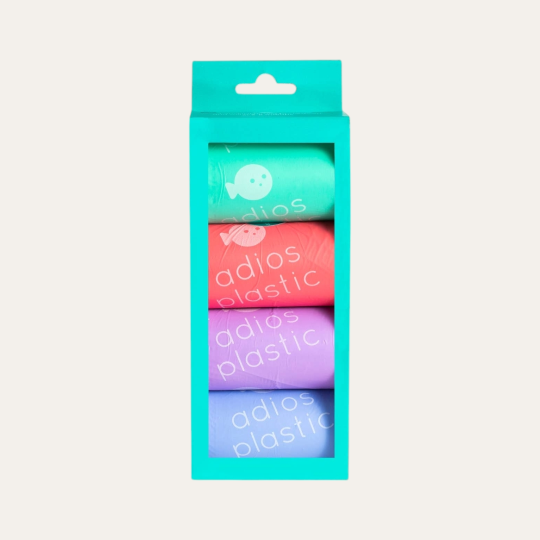 Adiós Plastic Compostable Poo Bags | Rainbow 8 Rolls