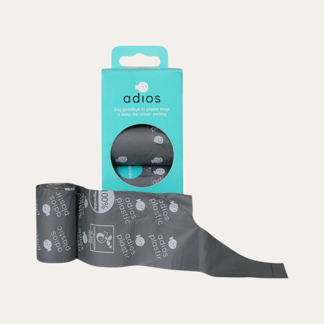 Adiós Plastic Compostable Poo Bags with Handles | Grey 4 Rolls