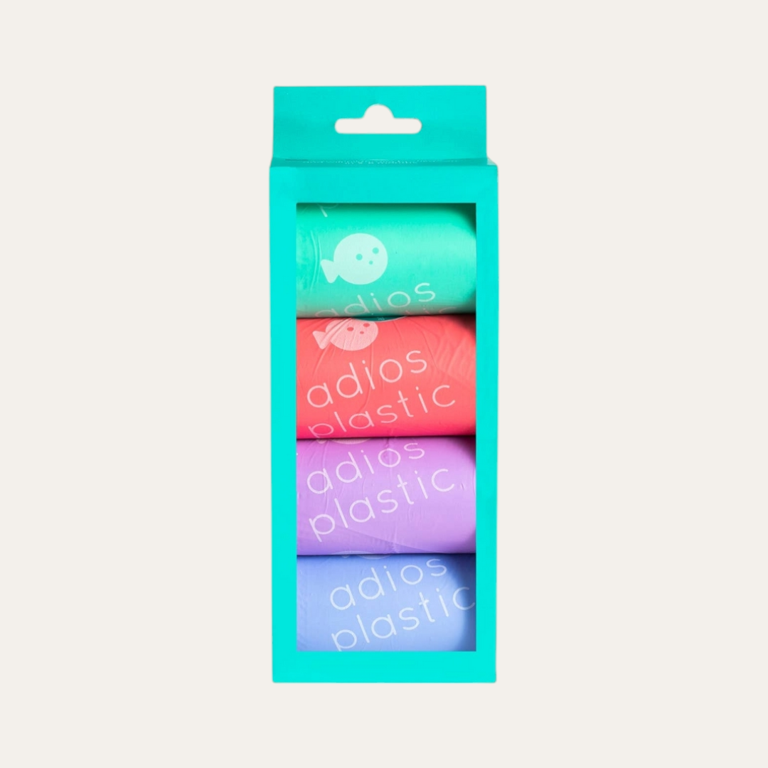 Adiós Plastic Compostable Poo Bags | Rainbow 4 Rolls