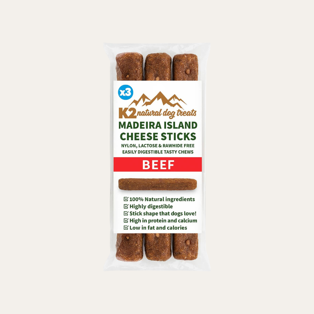 K2 Dog Treats Madeira Island Cheese Sticks Beef 3Pk