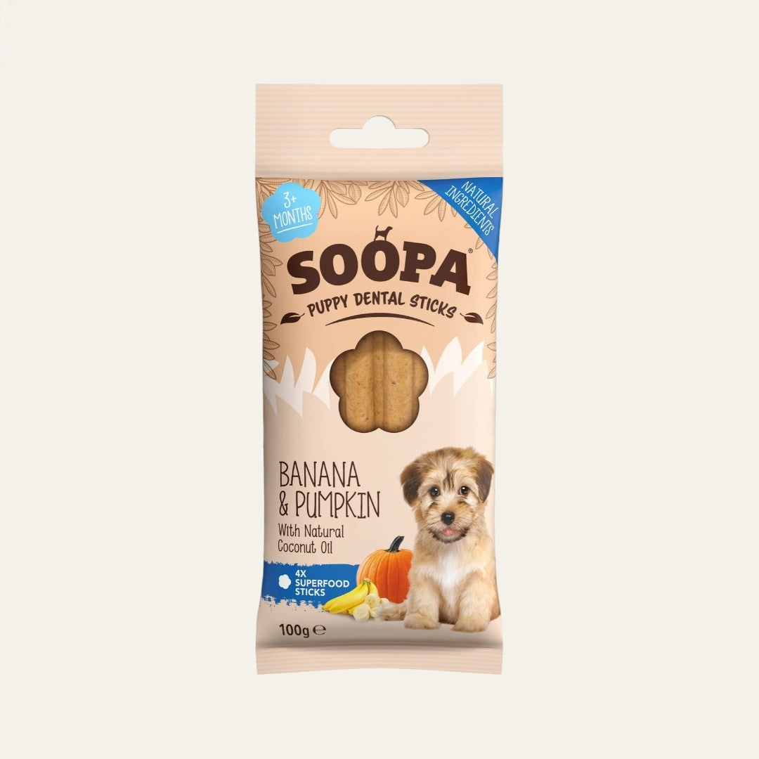Soopa Puppy Banana & Pumpkin Dog Dental Sticks 100g