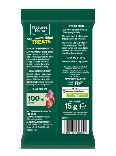 Natures Menu Raw Freeze Dried 100% Lamb Bites 15g