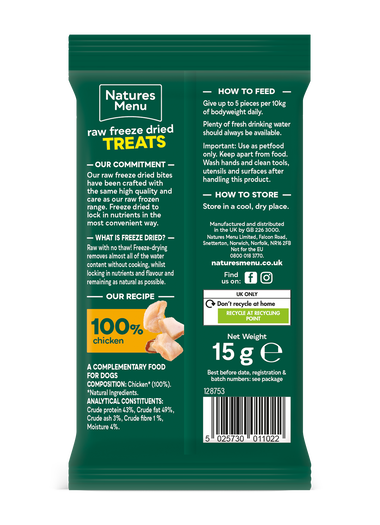 Natures Menu Raw Freeze Dried 100% Chicken Bites 15g