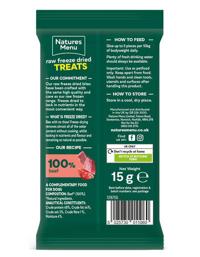 Natures Menu Raw Freeze Dried 100% Beef Bites 15g