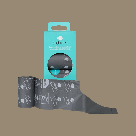 Adiós Plastic Compostable Poo Bags with Handles | Grey 4 Rolls