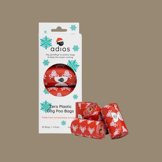 Adiós Plastic Christmas Compostable Poo Bags | 4 Rolls