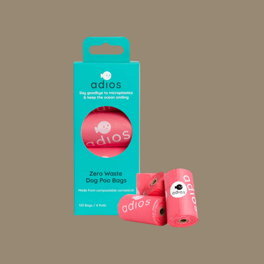 Adiós Plastic Compostable Poo Bags |Pink 8 Rolls