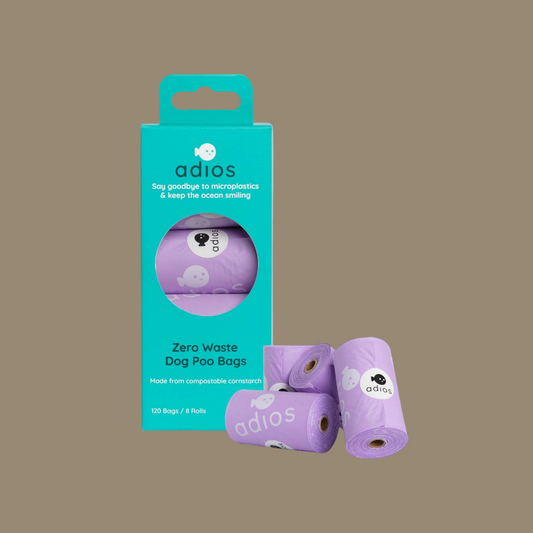 Adiós Plastic Compostable Poo Bags | Purple 8 Rolls