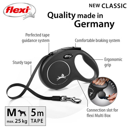 Flexi Black Classic Tape Dog Lead | 2 Sizes