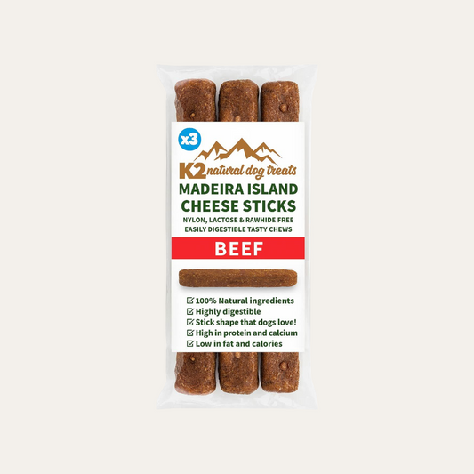 K2 Dog Treats Madeira Island Cheese Sticks Beef 3Pk