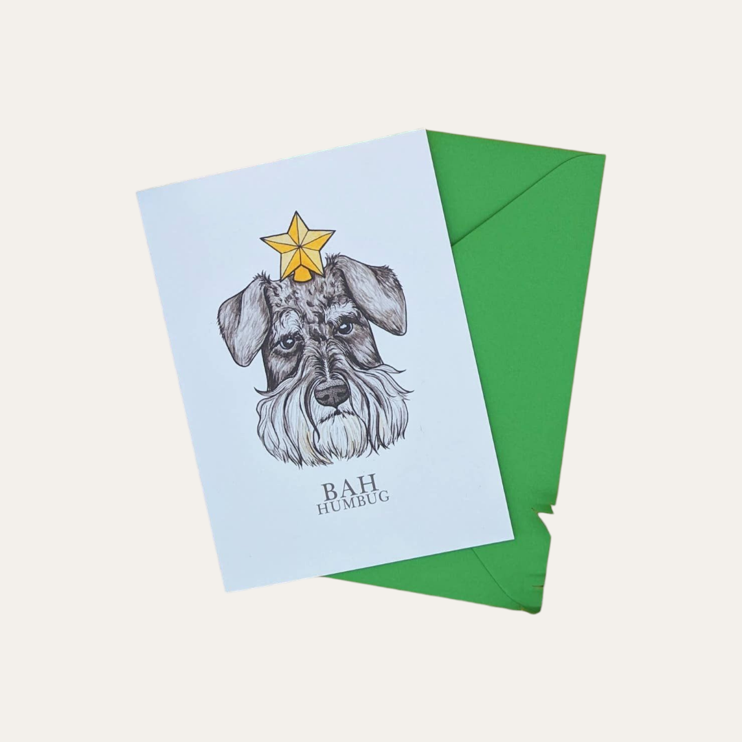Miniature Schnauzer Christmas Card - Bah Humbug